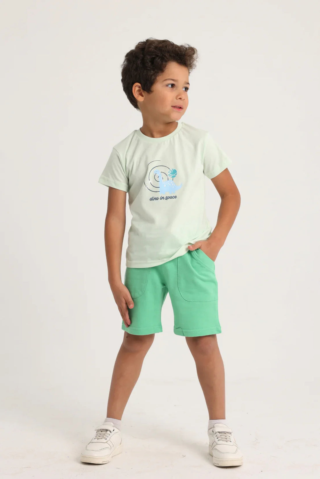 Baby Boys Cotton 2-Piece Outfit Set - Mint with Dino in Space - Clothing - Jello