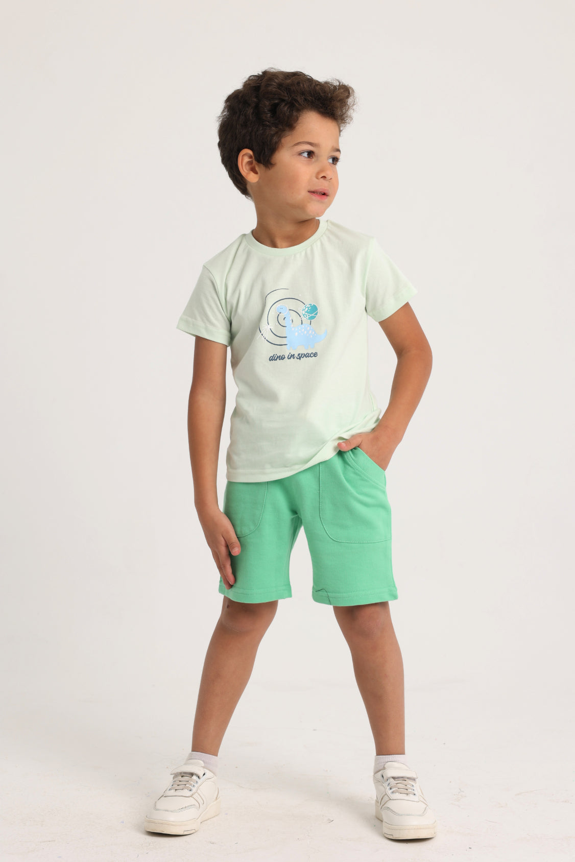 Baby Boys Cotton 2-Piece Outfit Set - Mint with Dino in Space