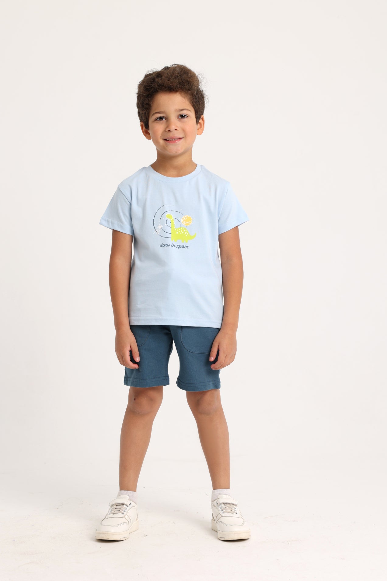 Baby Boys Cotton 2-Piece Outfit Set - Babyblue with Dino in Space