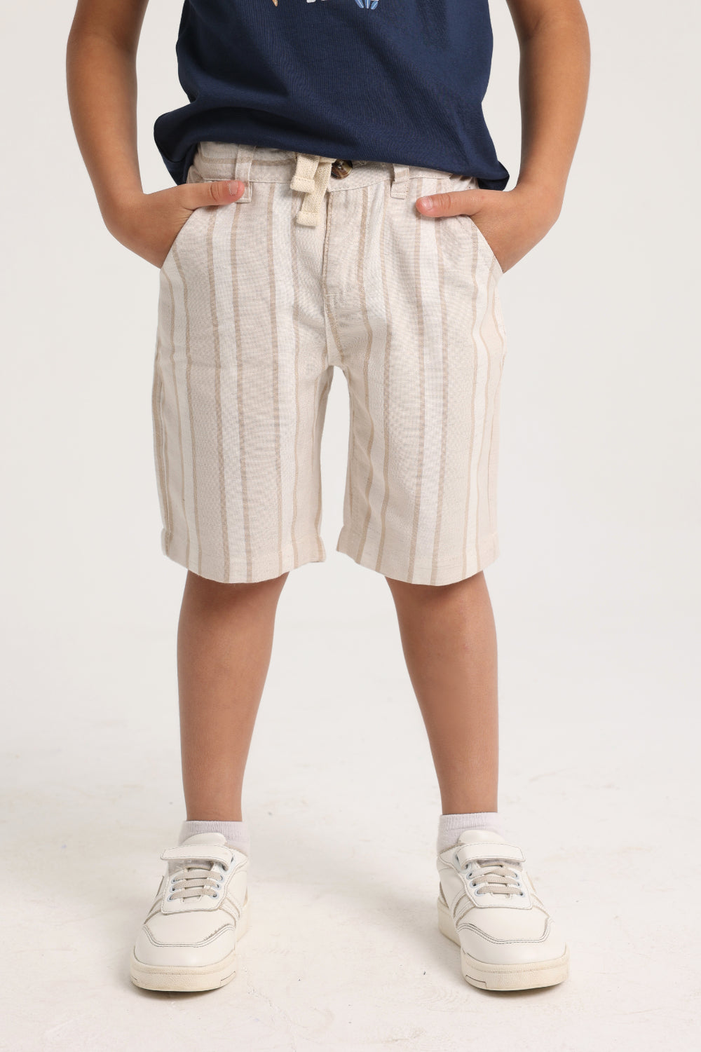 Boys Cotton Shorts – Beige Striped