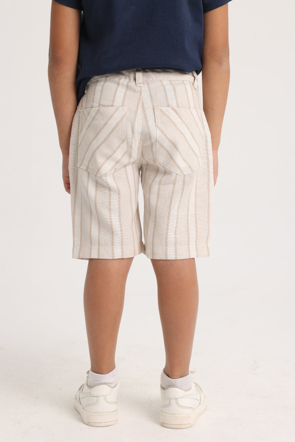 Boys Cotton Shorts – Beige Striped