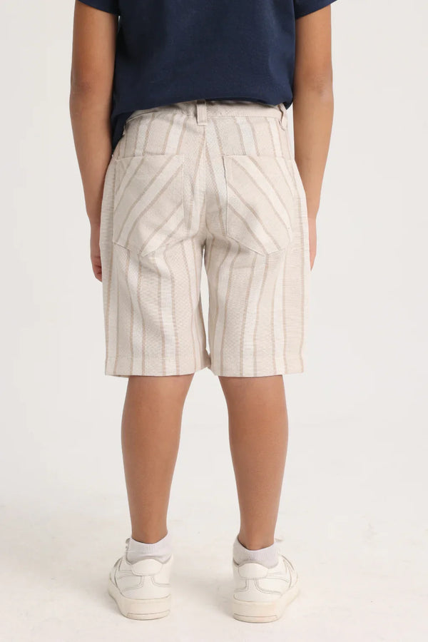Boys Cotton Shorts – Beige Striped