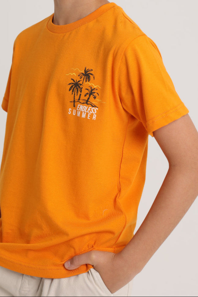 Boys Cotton T-Shirt – Orange with "Endless Summer" Design