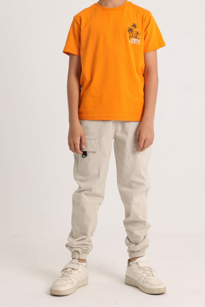 Boys Cotton T-Shirt – Orange with "Endless Summer" Design