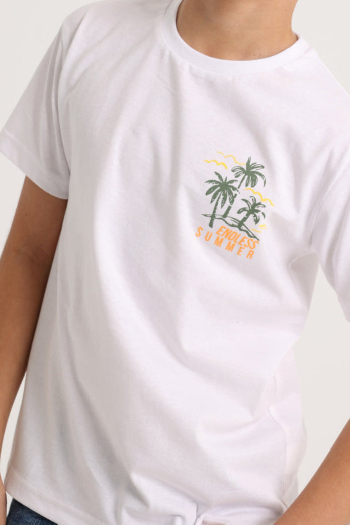 Boys Cotton T-Shirt – White with "Endless Summer" Design