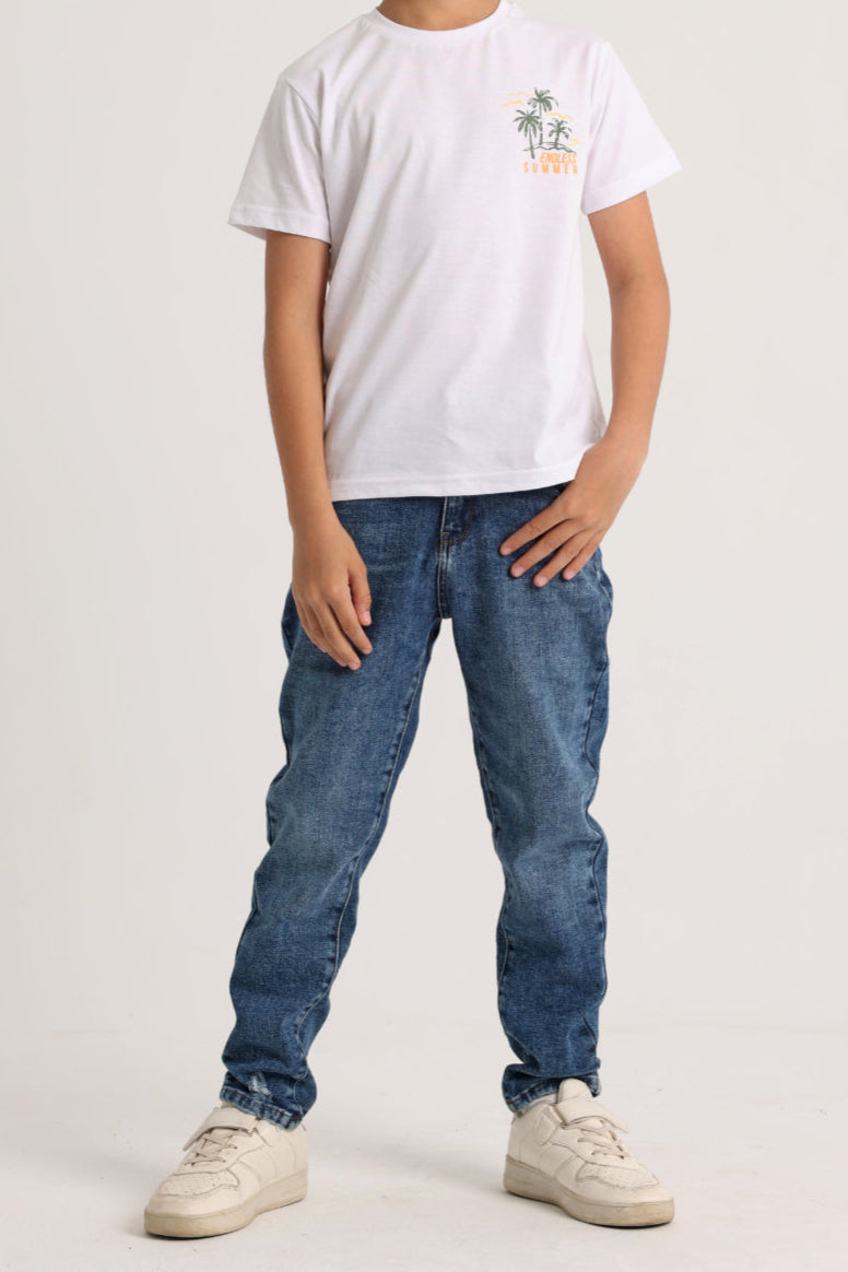 Boys Cotton T-Shirt – White with "Endless Summer" Design
