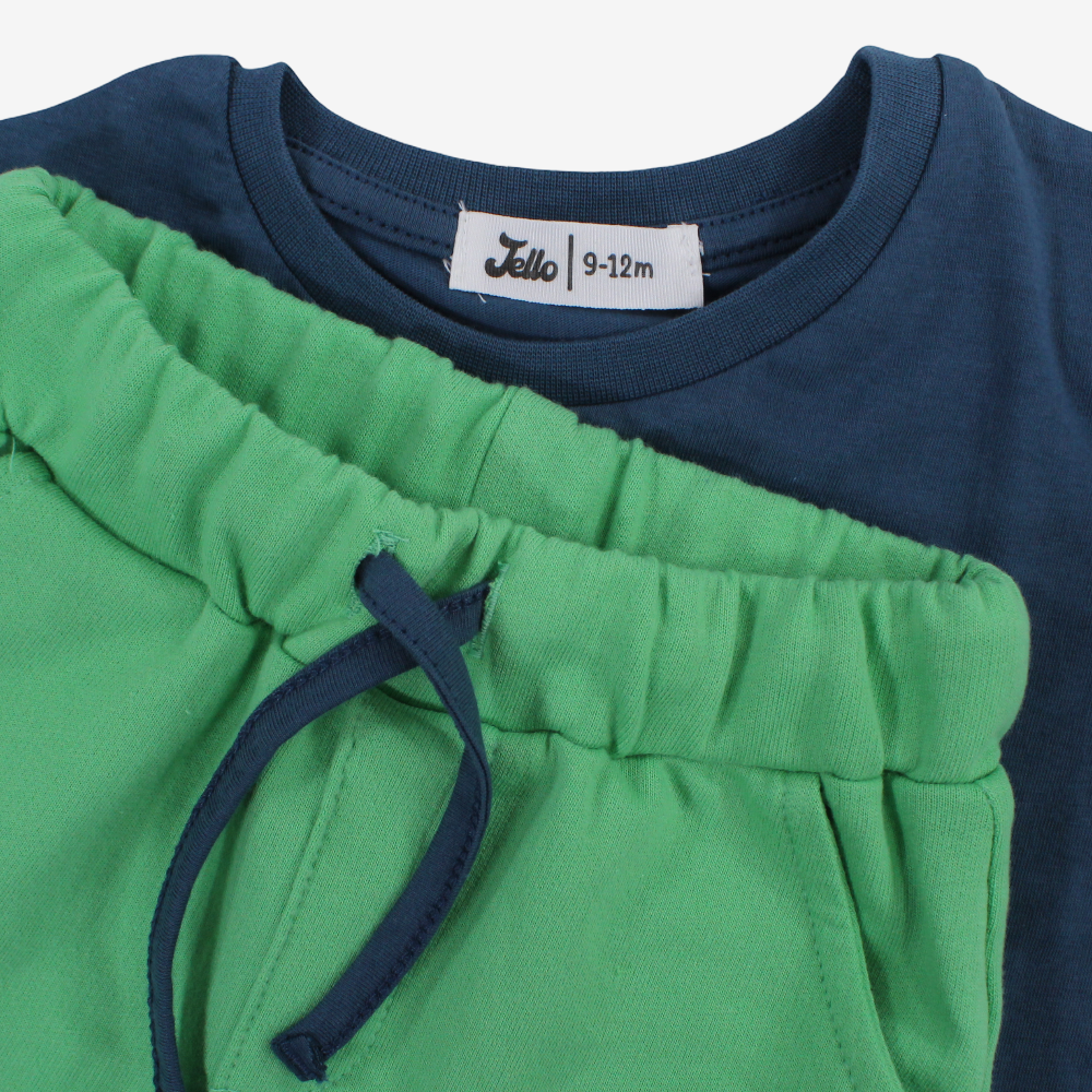 Boys Cotton 2-Piece Outfit Set - Navy Dino in Space Print