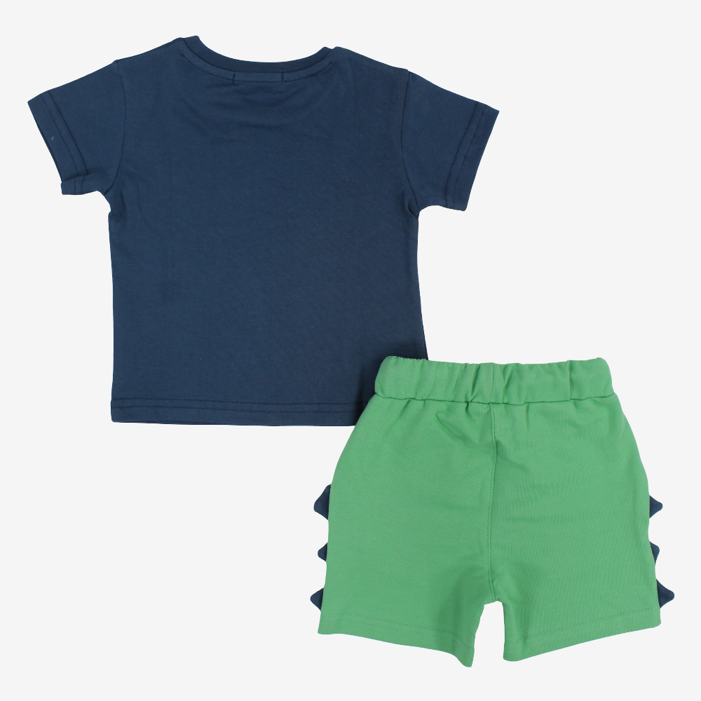 Boys Cotton 2-Piece Outfit Set - Navy Dino in Space Print