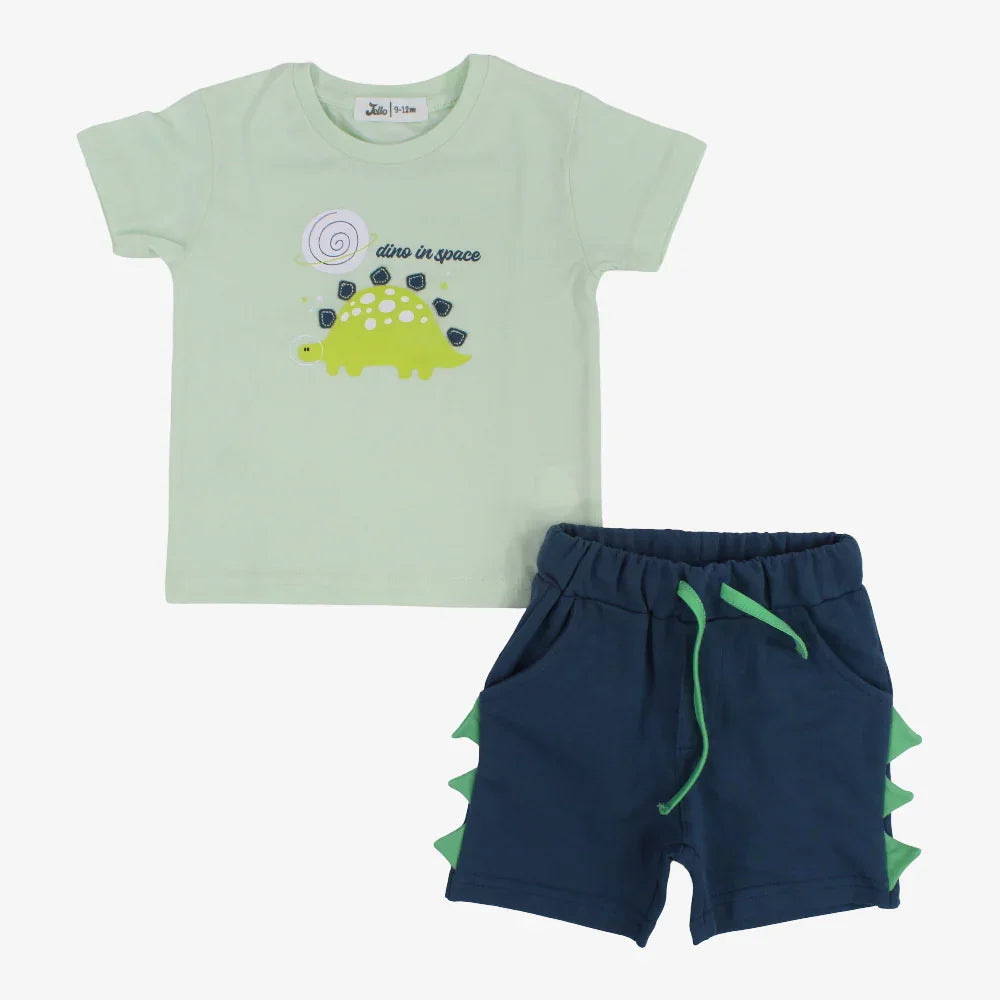 Baby Boys Cotton 2-Piece Outfit Set - Mint with Dino in Space Print - Clothing - Jello