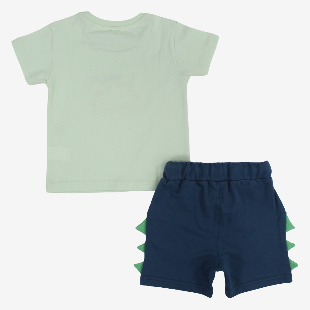 Baby Boys Cotton 2-Piece Outfit Set - Mint with Dino in Space Print