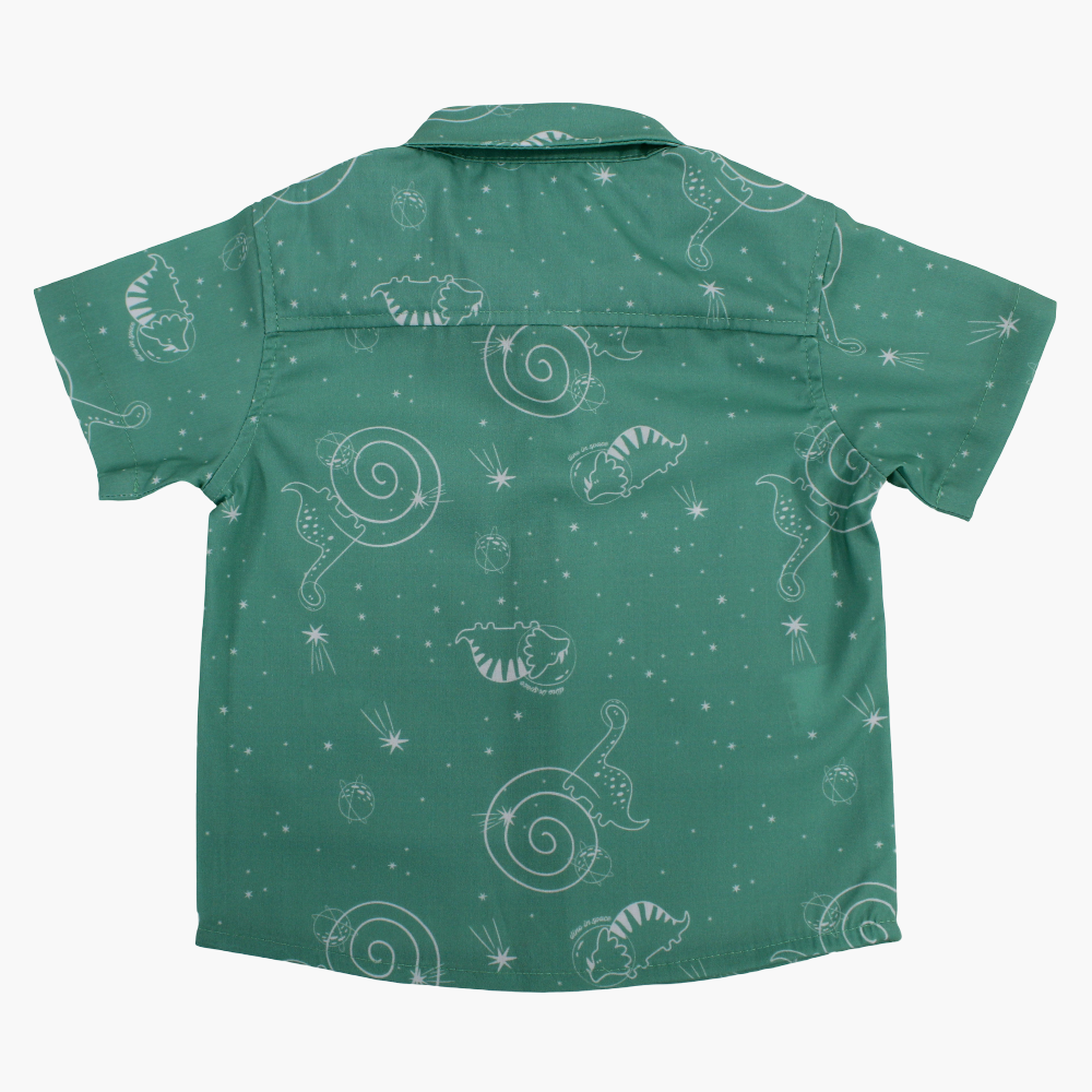 Baby Boys Cotton Shirt - Green with Dino in Space Print