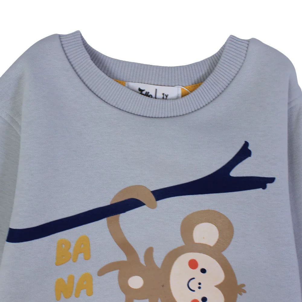 Boys Cotton Sweatshirt – Grey with a Monkey Print