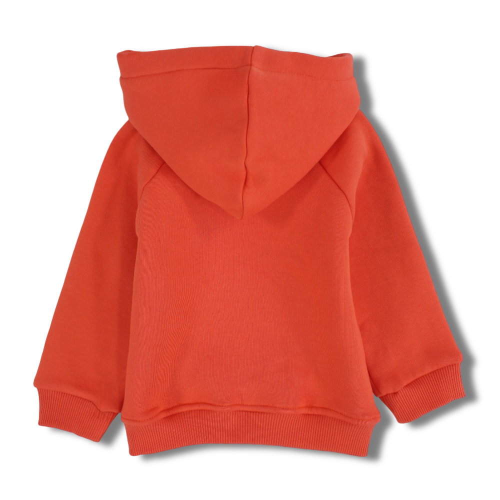 Boys Cotton Hoodie – Orange with Monkey & Bananas Print