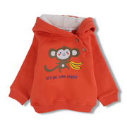 Boys Cotton Hoodie – Orange with Monkey & Bananas Print