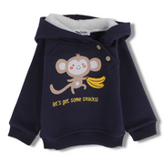 Boys Cotton Hoodie – Navy with Monkey & Bananas Print
