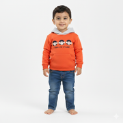 Boys Cotton Hoodie – Orange with Triple Monkey Print