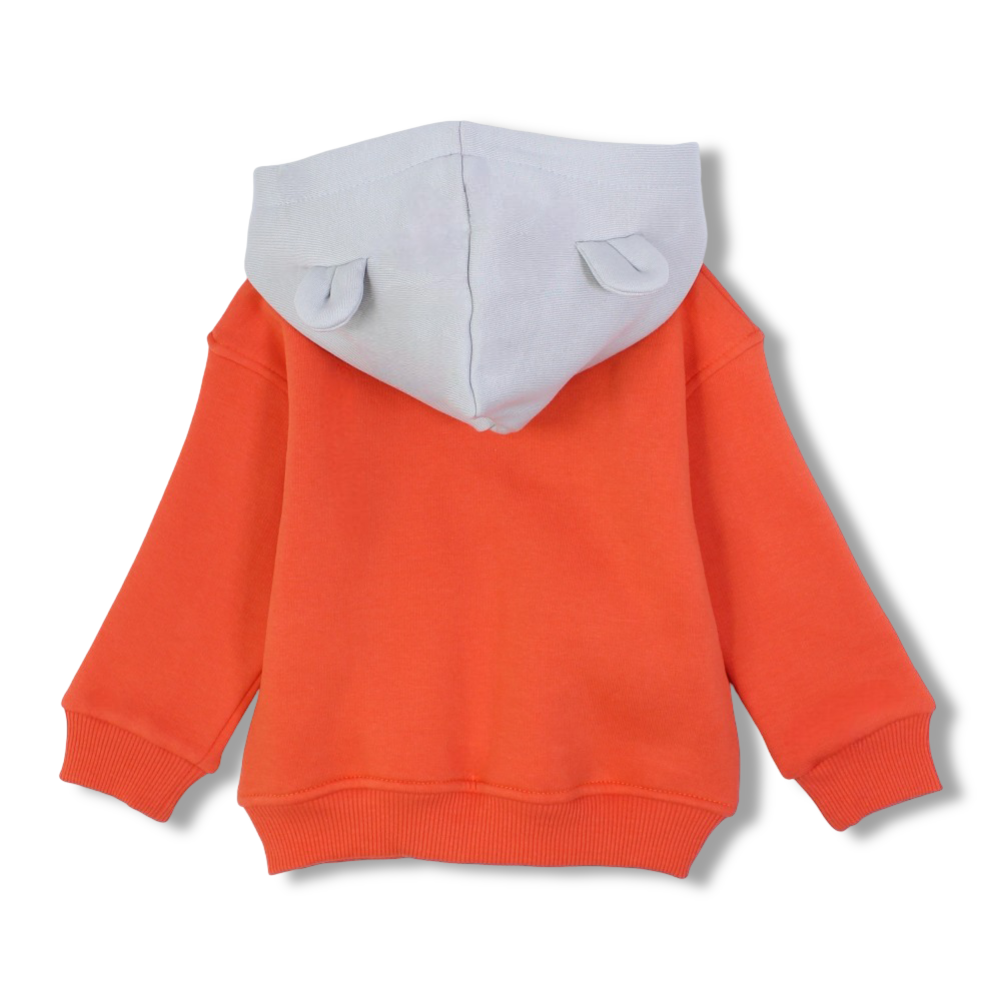 Boys Cotton Hoodie – Orange with Triple Monkey Print