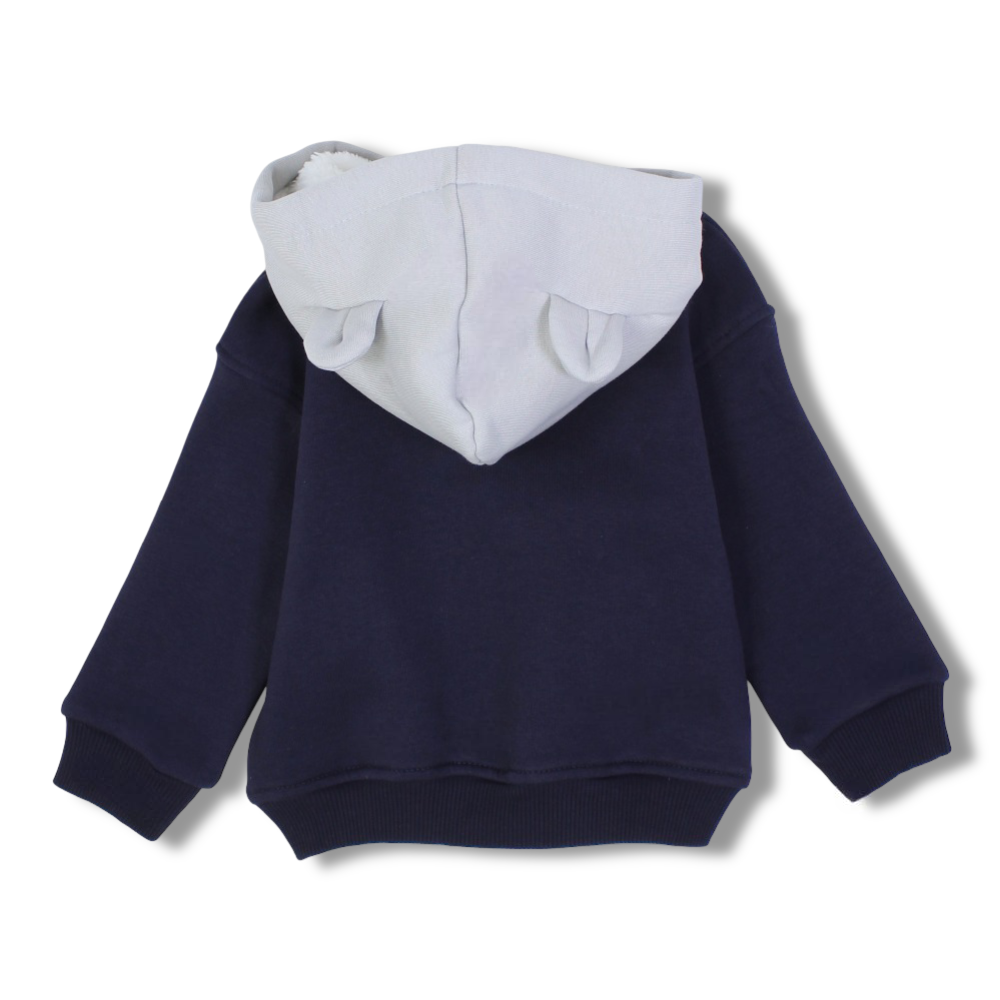 Baby Boys Cotton Hoodie – Navy with Triple Monkey Print