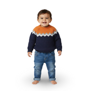 Boys Wool Pullover – Orange/Navy Chevron Knit Design