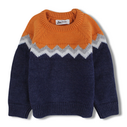 Boys Wool Pullover – Orange/Navy Chevron Knit Design