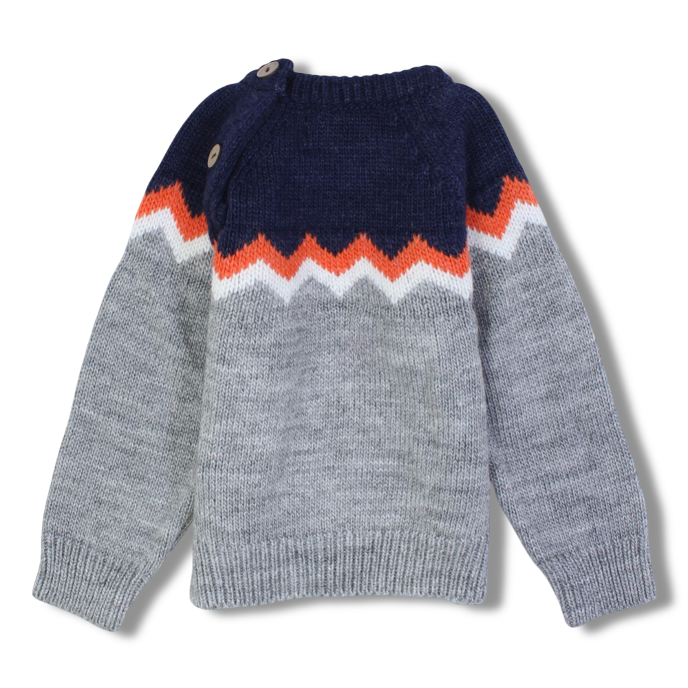 Boys Wool Pullover – Navy/Grey Chevron Knit Design