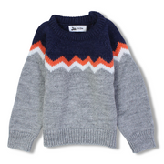 Boys Wool Pullover – Navy/Grey Chevron Knit Design