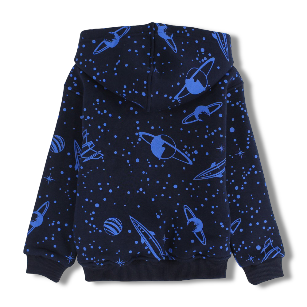 Boys Cotton Hoodie – Navy with Space Adventure Embroidery