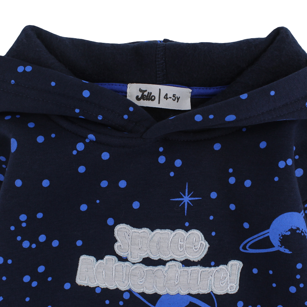 Boys Cotton Hoodie – Navy with Space Adventure Embroidery