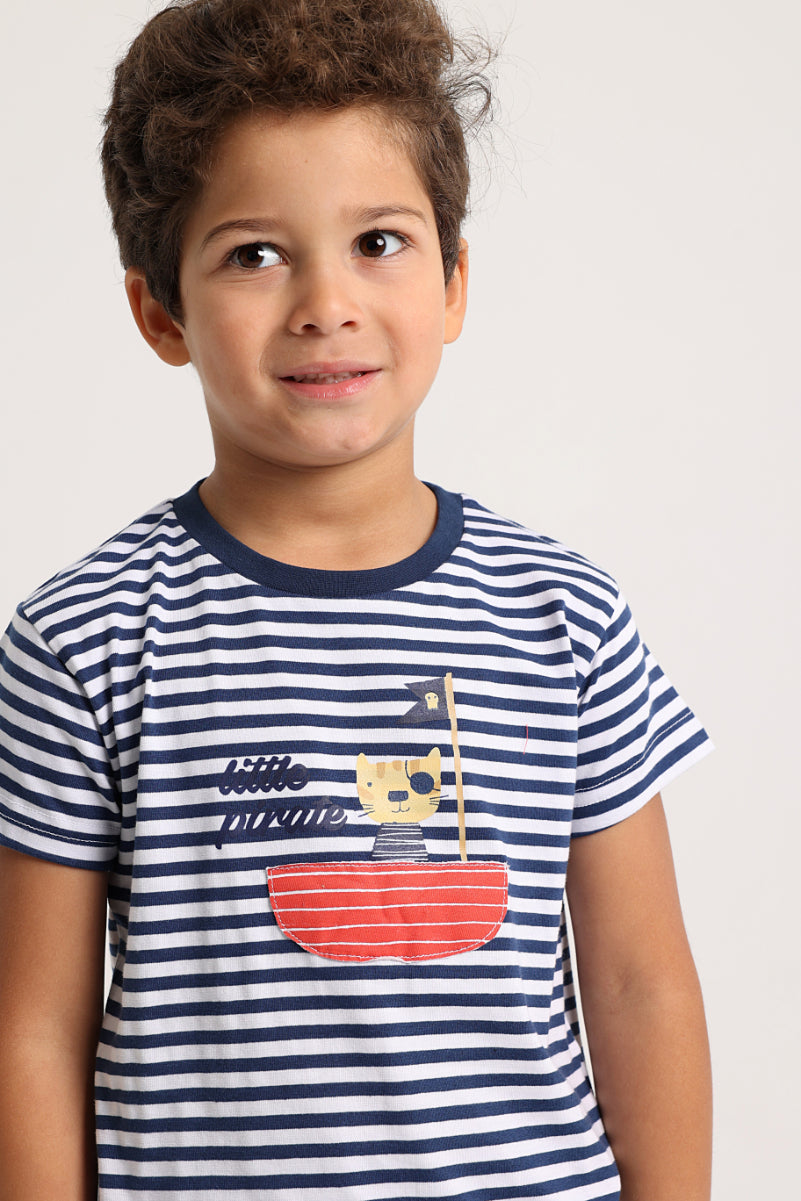 Baby Boys 2-Piece Outfit Set – Little Pirate (White/Navy)