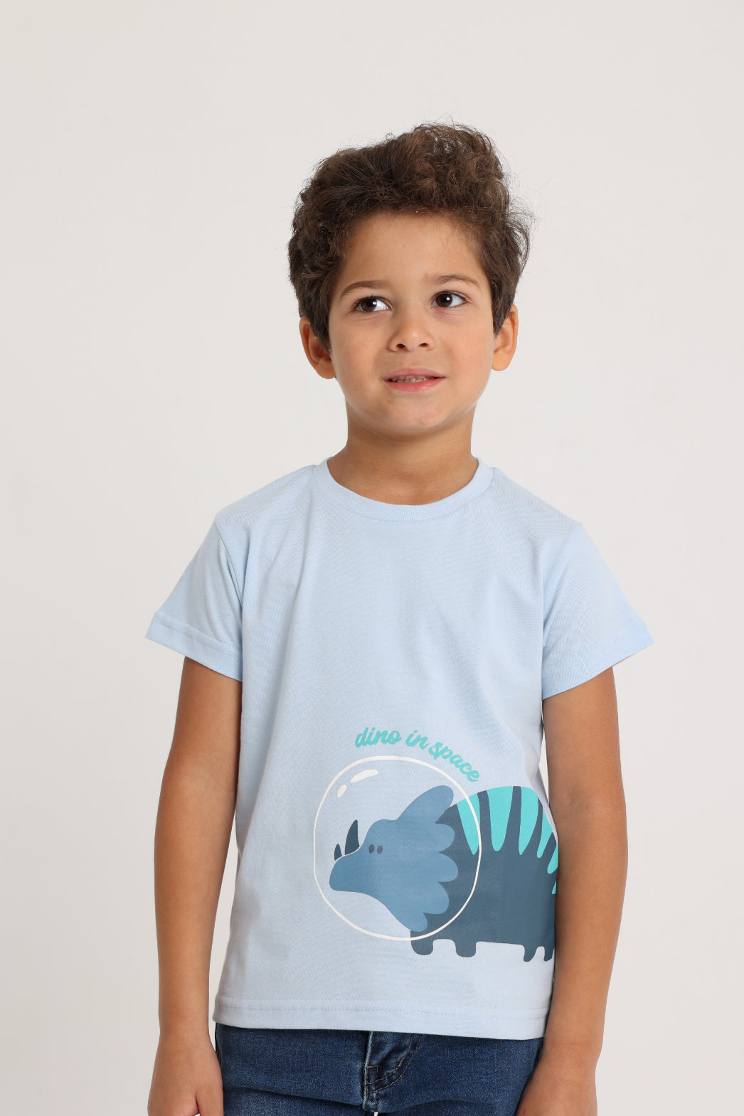 Baby Boys Short-Sleeved T-Shirt  – Babyblue Dino in Space