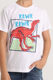 Boys Short-Sleeved T-Shirt – White Dinosaur Rawr Rawr