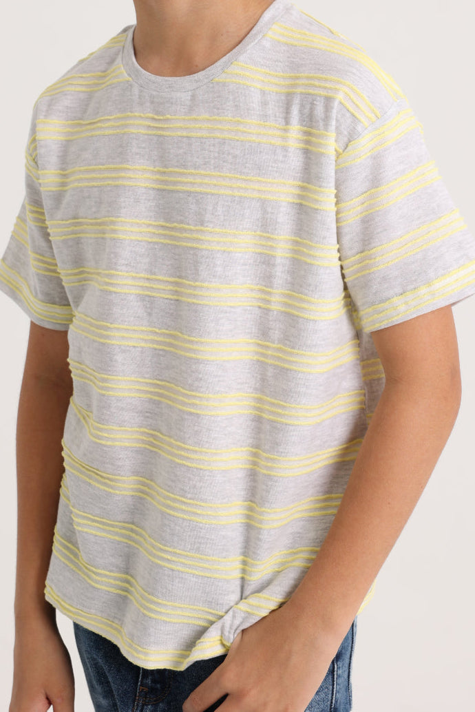 Boys Short-Sleeved T-Shirt – Grey and Yellow Striped