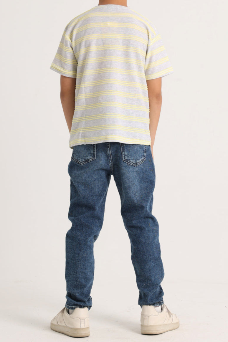 Boys Short-Sleeved T-Shirt – Grey and Yellow Striped