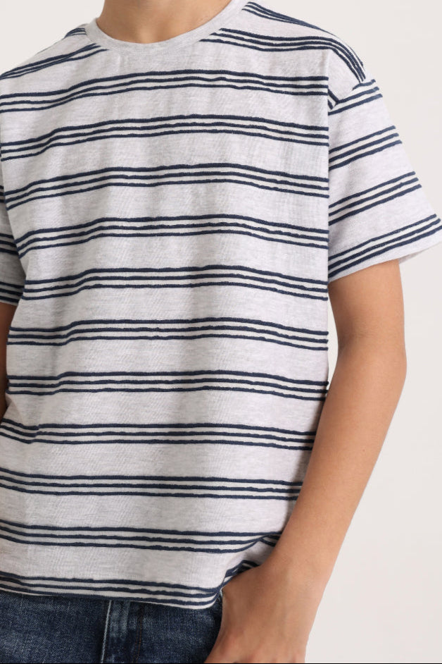 Boys Short-Sleeved T-Shirt – Grey and Indigo Striped