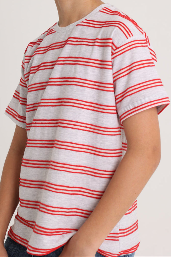 Boys Short-Sleeved T-Shirt – Grey and Red Striped