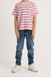 Boys Short-Sleeved T-Shirt – Grey and Red Striped