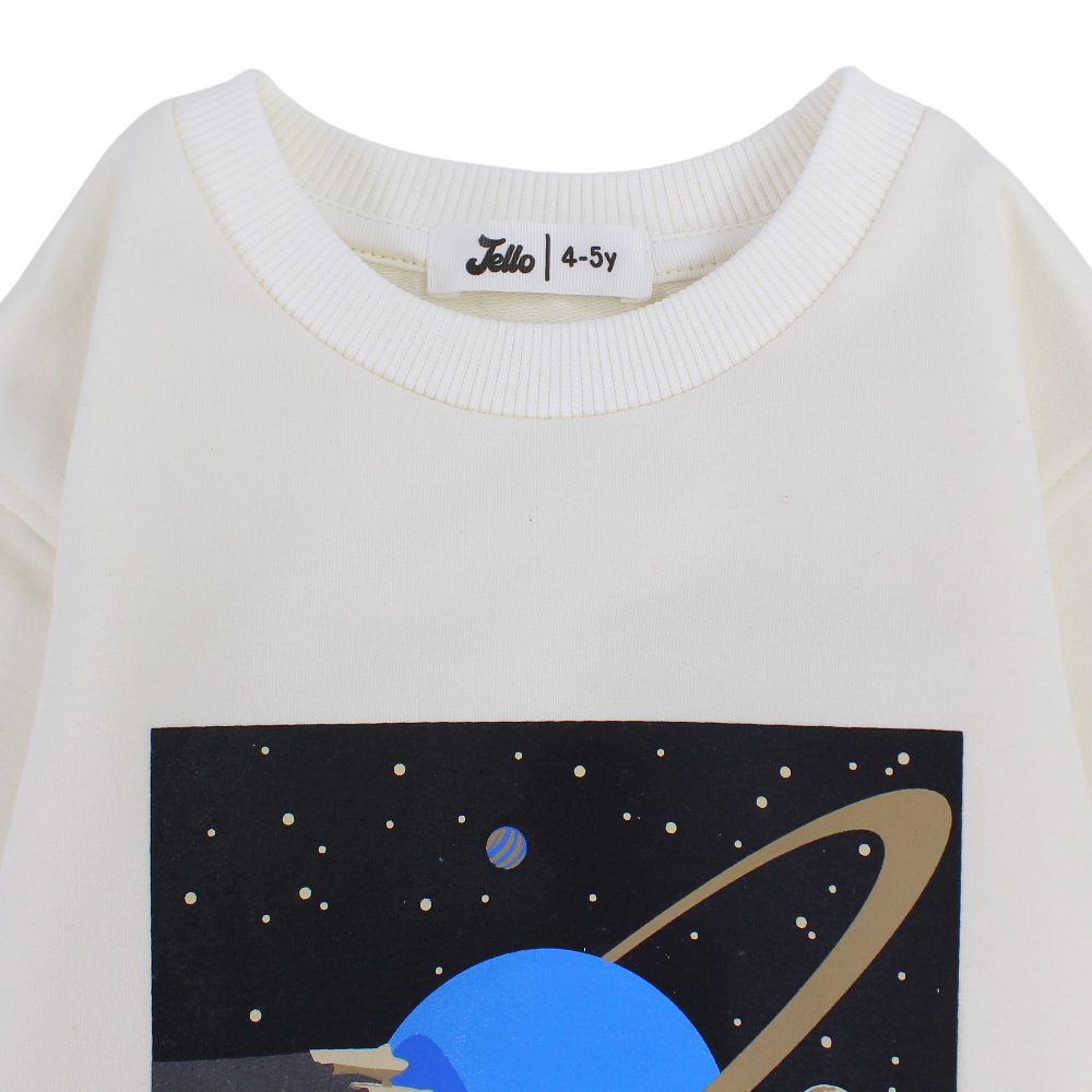 Boys Cotton T-Shirt – Off-White with “Sunrise on a Distant Planet” Print