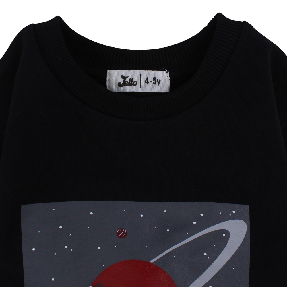 Boys Cotton T-Shirt – Black with “Sunrise on a Distant Planet” Print