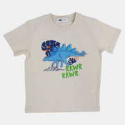Boys Cotton T-Shirt – Beige with Dinosaur Print