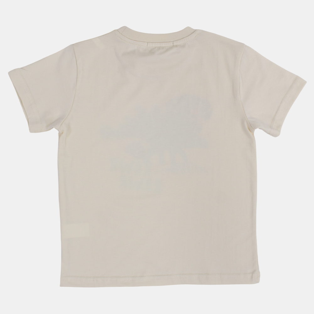 Boys Cotton T-Shirt – Beige with Dinosaur Print