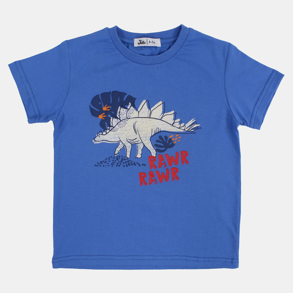 Boys Cotton T-Shirt – Blue with Dinosaur Design