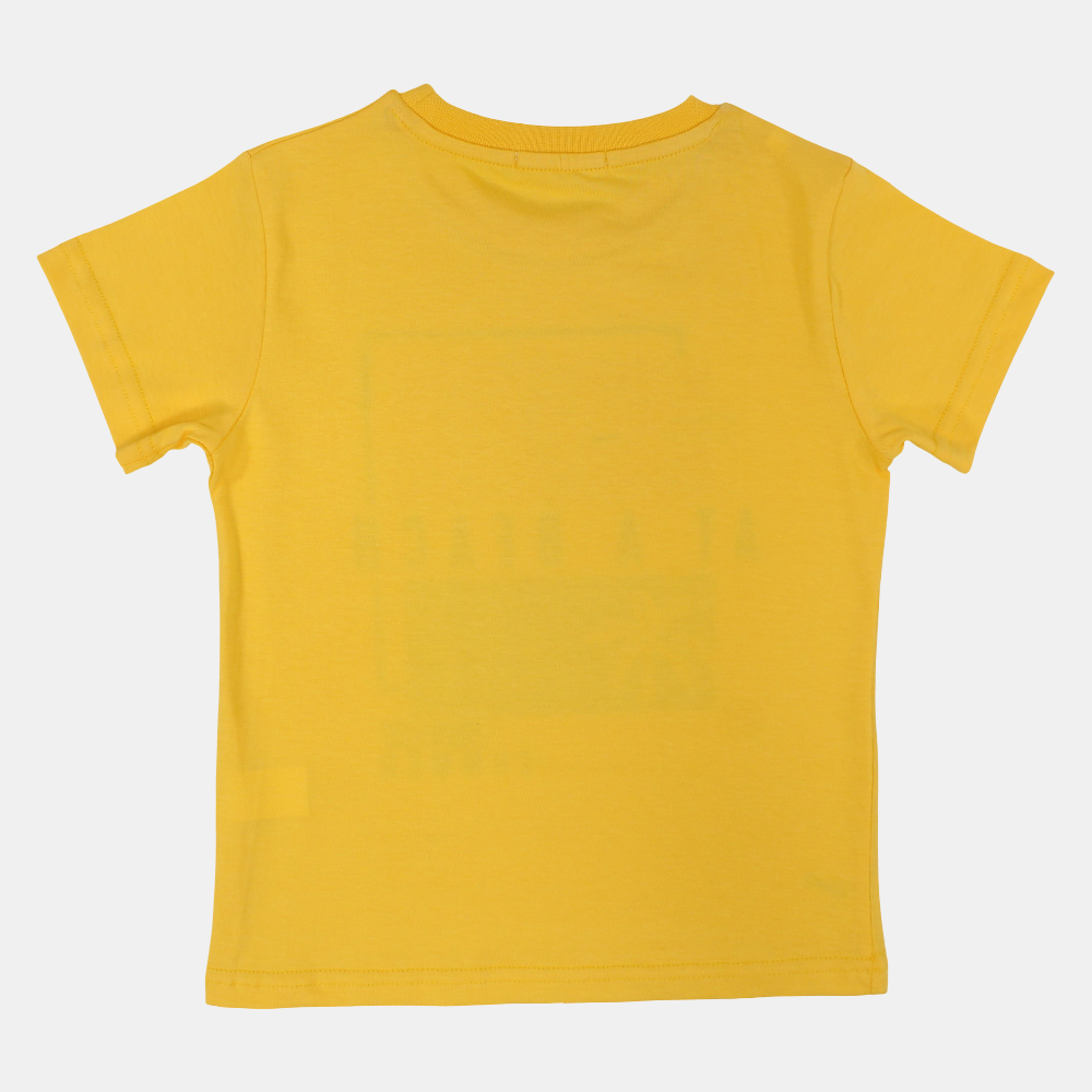 Boys Cotton T-Shirt – Yellow with "At a Beach" Design