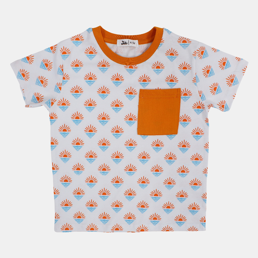 Boys Cotton T-Shirt – White with Sun Design
