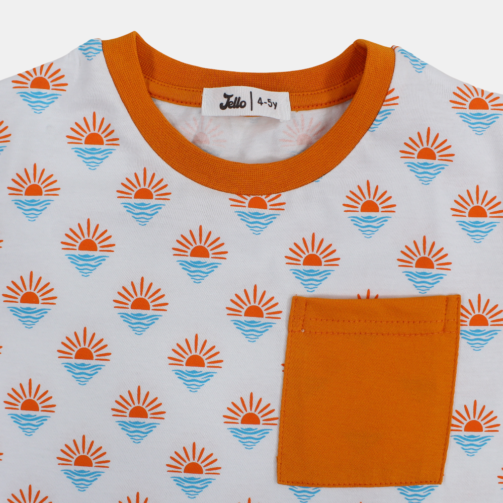 Boys Cotton T-Shirt – White with Sun Design