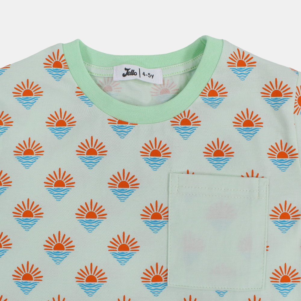 Boys Cotton T-Shirt – Mint with Sun Design