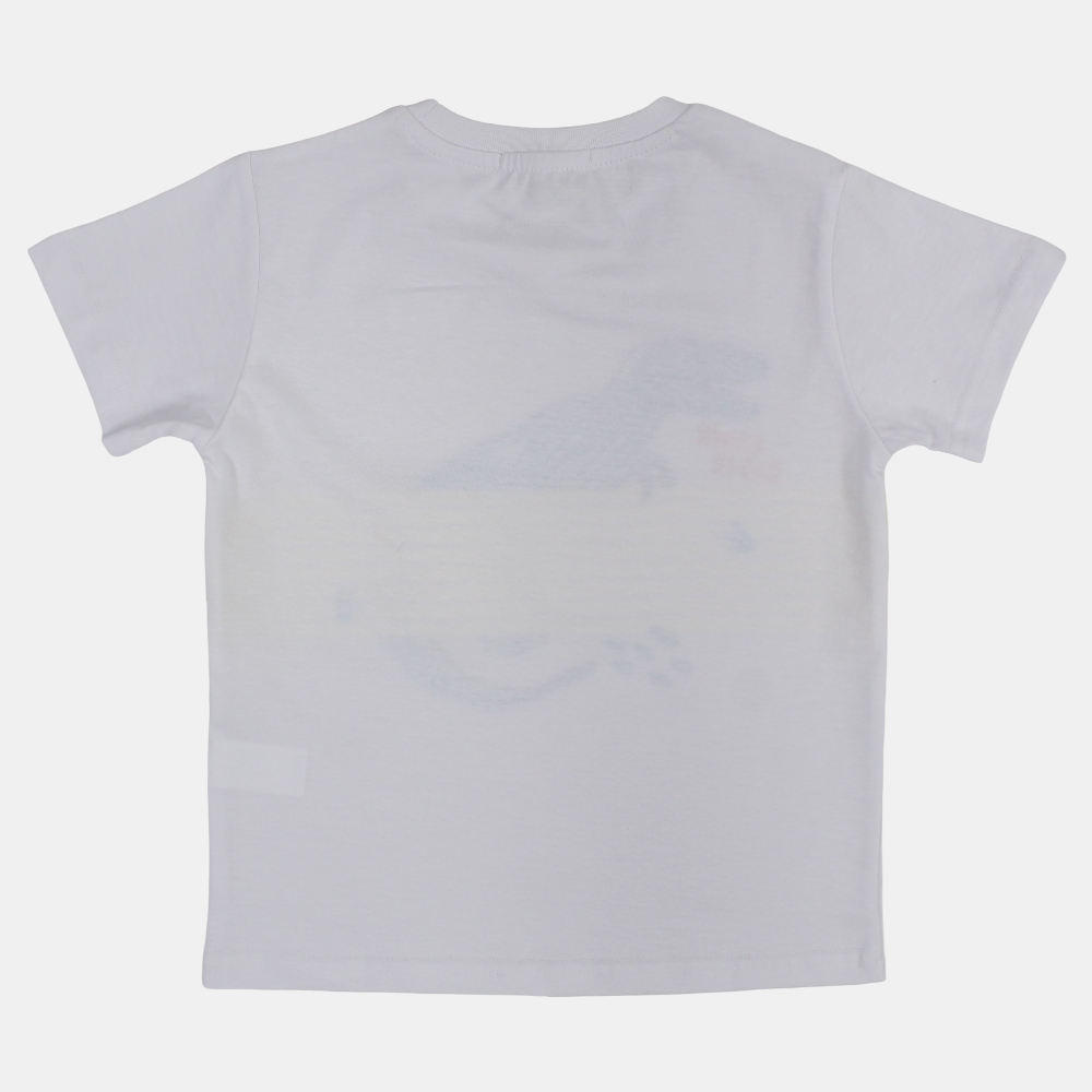 Boys Cotton T-Shirt – White with Dinosaur Print
