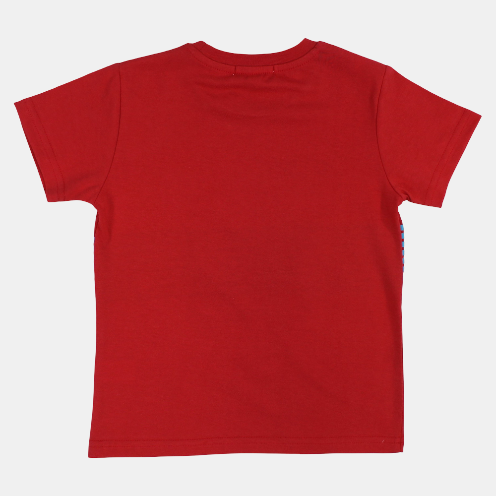 Boys Cotton T-Shirt – Red with Dinosaur Print