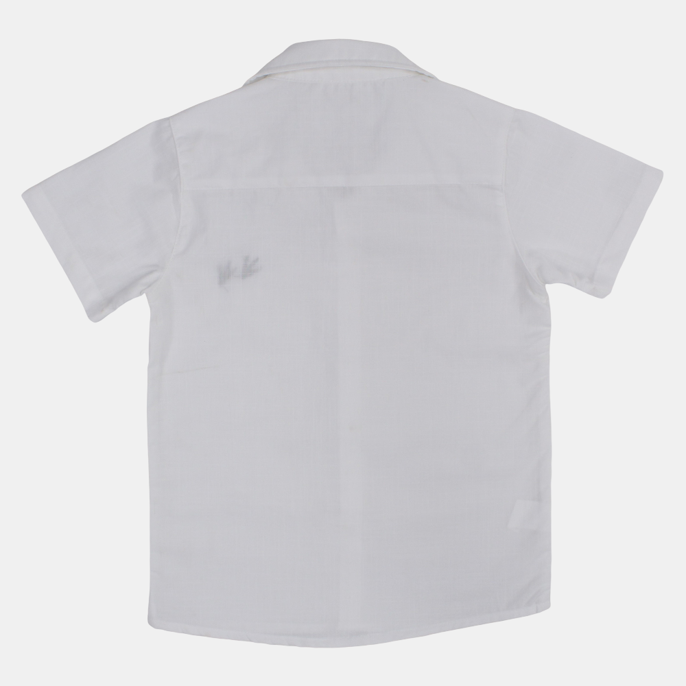 Boys Cotton Shirt – White with Dino Paws Design
