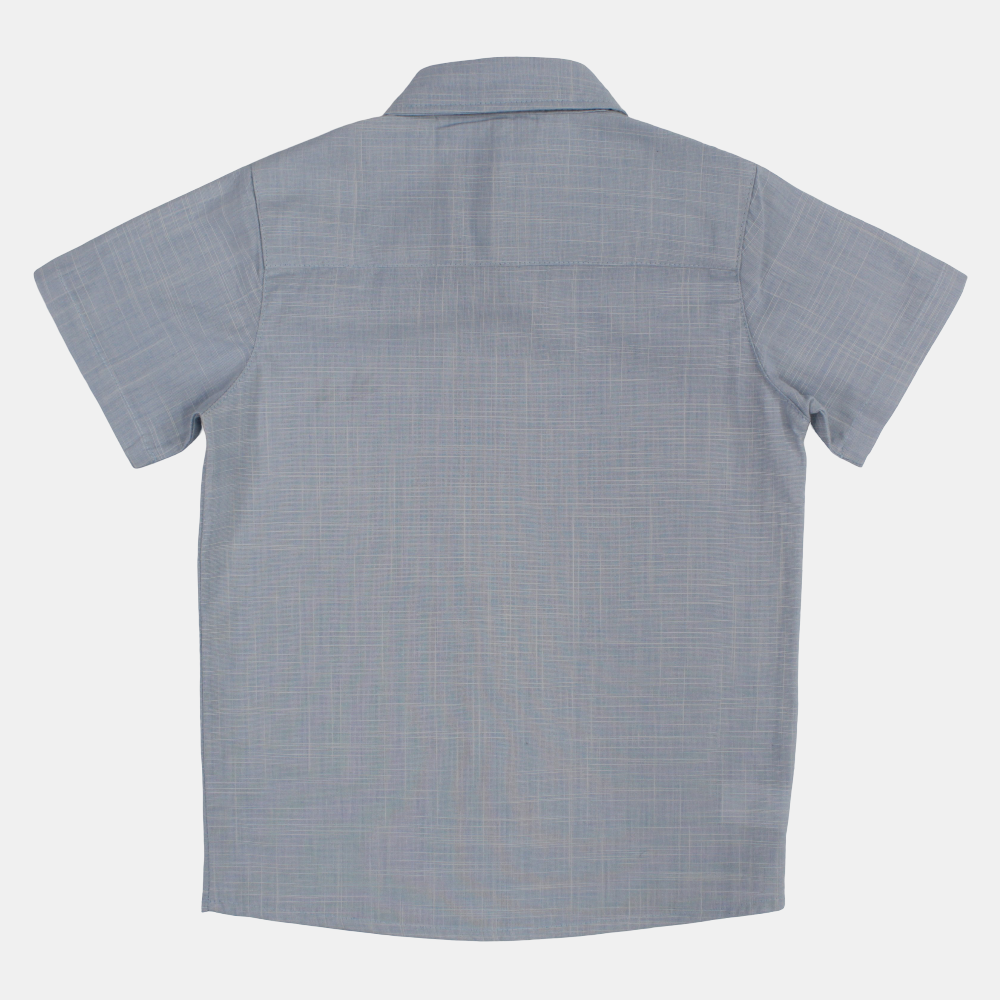 Boys Cotton Shirt – Baby Blue with Dino Paws Design