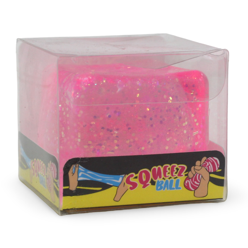 Squeez Ball Cube Glitter 5cm PVC Slow Rising – Pink